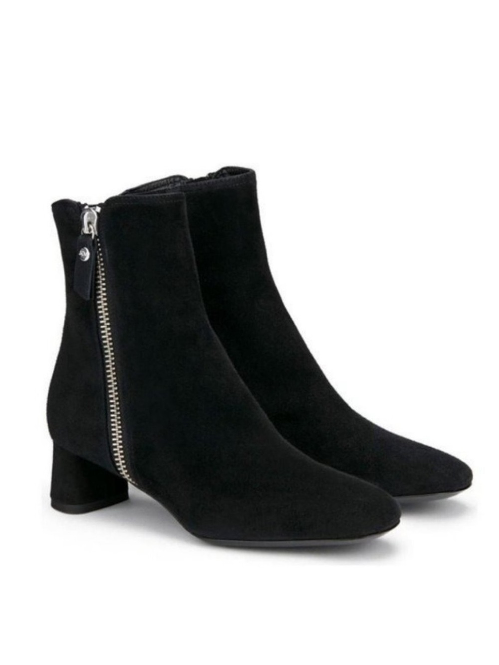 AGL Micaela Suede Ankle Booties Black Side Zip Block Heel NWT 36.5 Italy $480